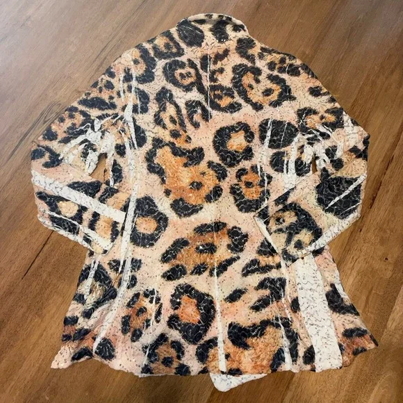 Leopard Lace Jacket Artsy Hippie Boho XL Sequins Animal Print Blazer Origami - Picture 14 of 16
